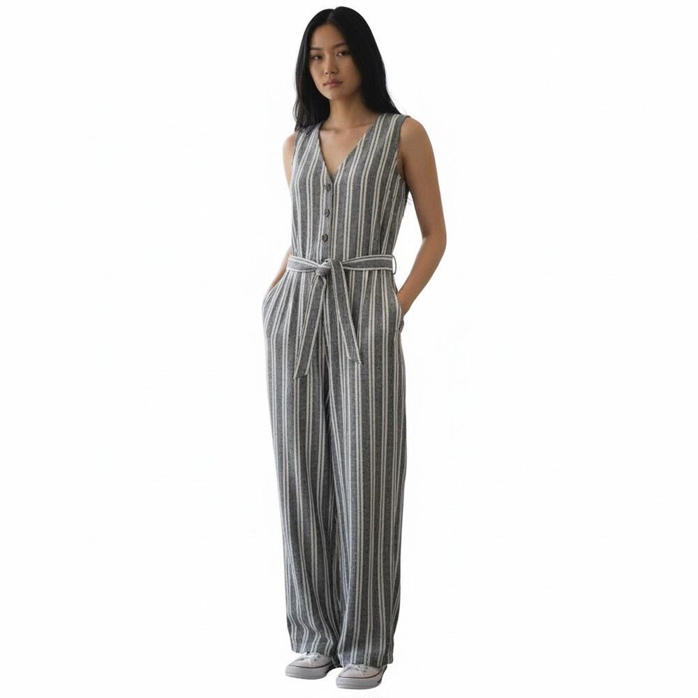 Who What Wear Seaside Stripe Linen Blend Wide Leg Jumpsuit Size Small NWT